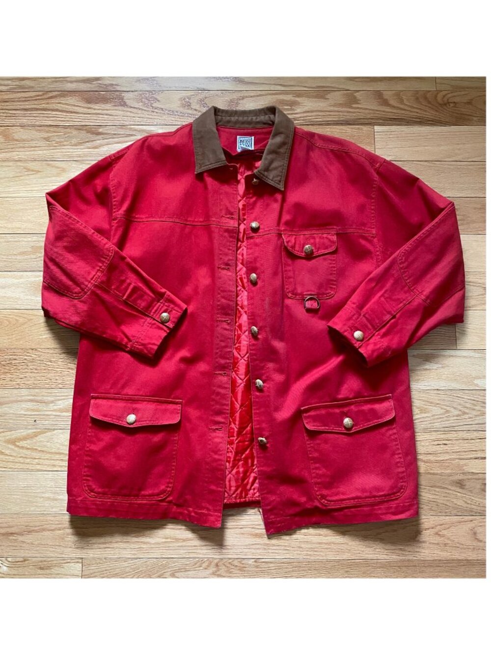 Vintage Cotton Canvas Chore Coat Barn Jacket, Red Brown Womens Large with Lining